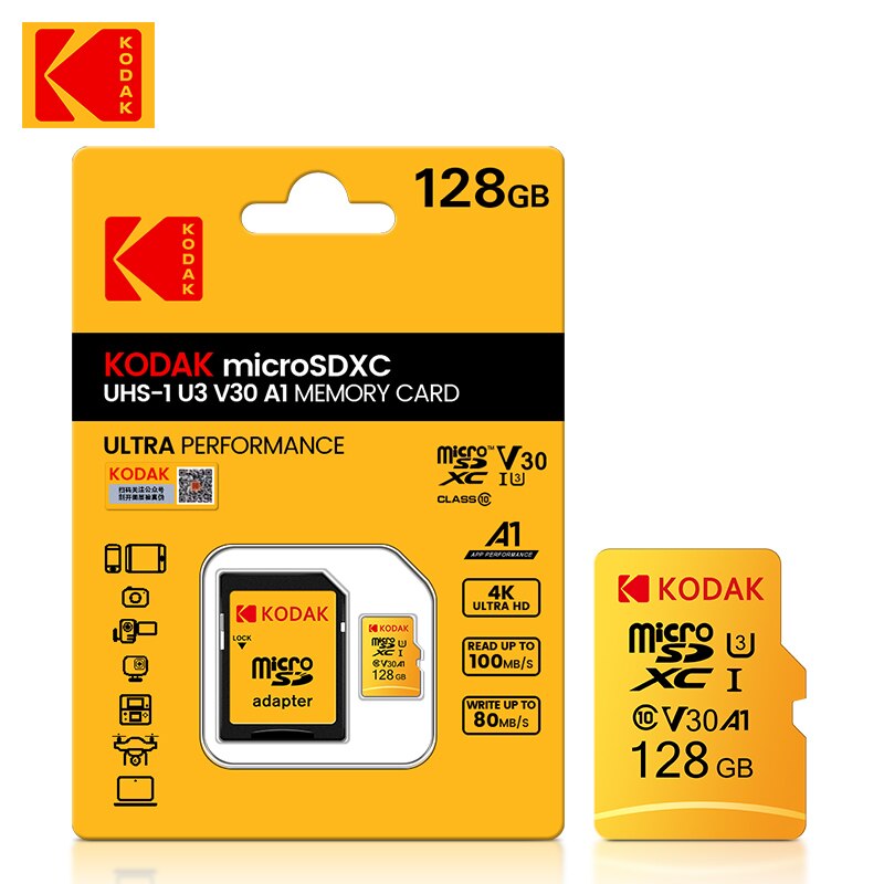 Kodak Micro SD ī Ŭ 10 128GB SDXC ÷ ޸ ī, C10 / U3 4K HD ޸ ī SD Ͱ ִ ũ SD TF ī